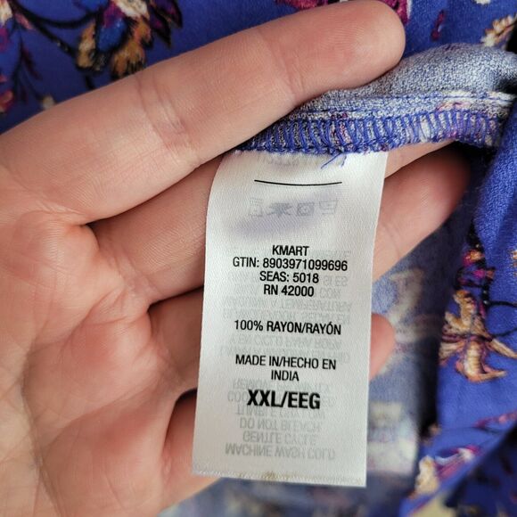 Basic Editions Womens Blouse Size XXL Bluish Purple Floral Pattern Bell Sleeves - Picture 6 of 11